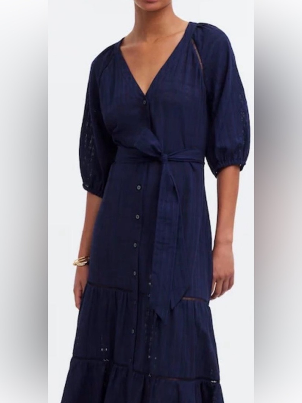 Madewell Midi | Maxi Prairie Dress, 100% Cotton Navy Windowpane, Size 8-10